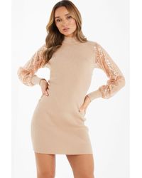 Quiz - Knitted Sequin Sleeve Jumper Dress - Lyst
