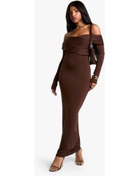 Boohoo - Soft Touch Twist Bardot Maxi Dress - Lyst