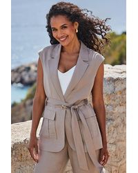 Sosandar - Natural Linen Blend Longline Belted Waistcoat - Lyst
