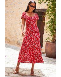 Sosandar - Chain Print Angel Sleeve Fit & Flare Midi Dress - Lyst