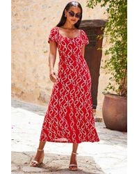 Sosandar - Chain Print Angel Sleeve Fit & Flare Midi Dress - Lyst