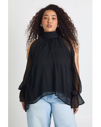 Boohoo - Plus Chiffon Halterneck Long Sleeve Draped Blouse - Lyst