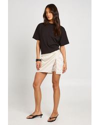 Boohoo - Tall Lace Insert Satin Mini Skirt - Lyst
