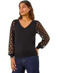 Roman - Polka Dot V-Neck Sleeve Knit Jumper - Lyst