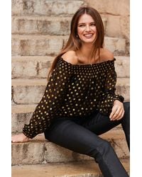 Sosandar - Metallic Spot Bardot Top - Lyst
