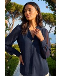 Roman - Chiffon Sleeve V-Neck Pleated Top - Lyst