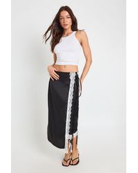 Boohoo - Satin Lace Trim Wrap Midaxi Skirt - Lyst