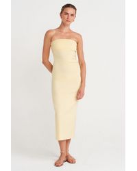 Dilvin - Strapless Bodycon Midi Dress With Slit - Lyst