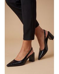 Oasis - Abigail Faux Leather Croc Slingback Block Heel Court Shoes - Lyst