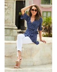 Sosandar - Spot Print Ruffle Detail Wrap Top Viscose - Lyst
