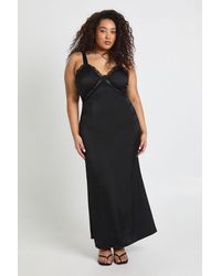 Boohoo - Plus Satin Lace Trim Maxi Slip Dress - Lyst