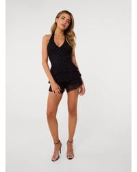 Pink Vanilla - Polka Dot Flock Halter Neck Dress With Shorts - Lyst