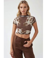 Hiccup - Printed Slim Fit Crew Neck Crop Top - Lyst