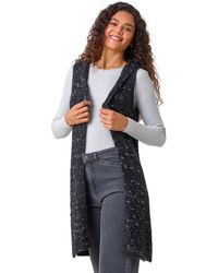 Roman - Textured Fluffy Knit Hooded Gilet - Lyst