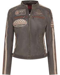 Infinity Leather - Vintage Tan Biker Racing Badges Jacket-Agadir - Lyst
