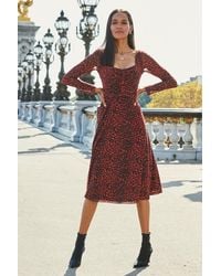 Sosandar - Leopard Print Square Neck Midi Dress - Lyst