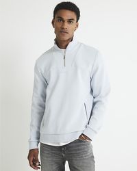 River Island - Sweatshirt Slim Fit Zipped Funnel Neck Cotton - Lyst