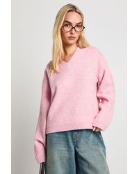 Boohoo - Oversized V Neck Knitted Jumper - Lyst