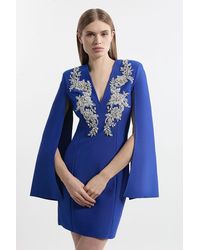 Karen Millen - Bandage Form Fitting Cape Sleeve Embellished Mini Dress - Lyst