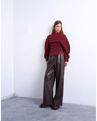 TOPSHOP - Pleated Tailored Style Wide Leg Faux Leather Trouser - Lyst