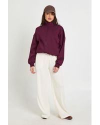 Boohoo - Zip Through Funnel Neck Oversized Sweatshirt - Lyst