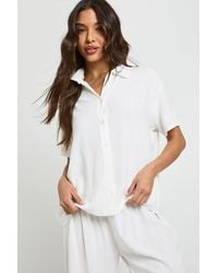 Boohoo - Linen Look Beach Short Sleeve Shirt - Lyst