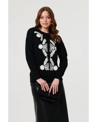 Izabel London - Embroidered Print Drop Shoulder Jumper - Lyst