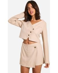 Boohoo - Pinstripe Wrap Front Tailored Skort - Lyst
