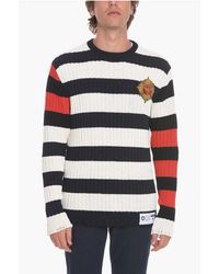 Balmain - Luifel Gestreepte Emblem-Trui Met Patch - Lyst