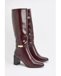Wallis - Joy Faux Leather Metal Trim High Block Heel Leg Boots - Lyst