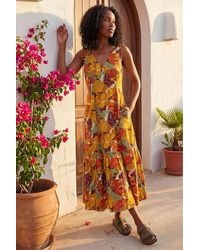 Roman - Leaf Print Tiered Midi Dress - Lyst