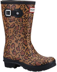 HUNTER - Original Short Leopard Print Rubber Rich Tan/Saddle/ Wellington Boots - Lyst