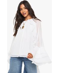 Boohoo - Chiffon Ruffle Button Back Blouse - Lyst