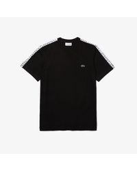 Lacoste - Men's Crew Neck Print Striped Cotton T-shirt In Black - Lyst