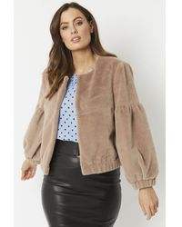 Jayley - Cashmer Efect Cropped Faux Fur Jacket With Puff Sleeves - Lyst