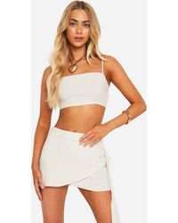 Boohoo - Wrap Linen Look Mini Skirt - Lyst