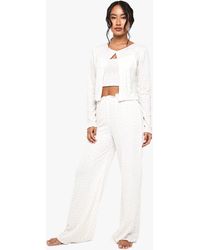 Boohoo - Mix & Match Floral Print Soft Rib Wide Leg Pyjama Trouser - Lyst