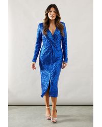 Wallis - Tall Occasion Sequin Twist Pencil Dress - Lyst