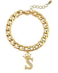 The Jewellery Stockroom - Plated Crystal Letter Charm Curb Bracelet - Lyst