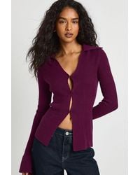 Boohoo - Chunky Rib Knit Collared Cardigan - Lyst