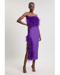 Karen Millen - Petite Figure Form Bandage Feather Detail Bandeau Knit Midi Dress - Lyst