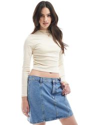 ASOS - Mid Rise Denim Skirt With Eyelet Waistband - Lyst