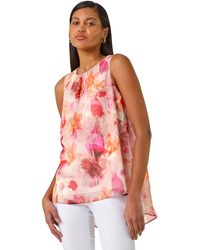 Roman - Floral Print Metallic Shell Top - Lyst