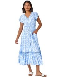 Roman - Floral Lace Detail Midi Dress - Lyst
