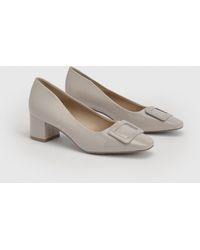 Wallis - Danny Faux Patent Leather Square Toe Covered Buckle Medium Block Heel Court Shoes - Lyst