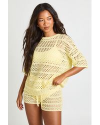 Boohoo - Beach Crochet Oversized Knitted Top And Knicker Short Set - Lyst