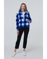 Izabel London - Checked Print Teddy Fur Zip Front Jacket - Lyst