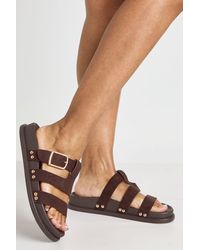 Boohoo - Faux Suede Buckle And Stud Detail Sliders - Lyst