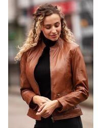 Ashwood Leather - 'Chiara' Mandarin Collar Real Biker Jacket - Lyst
