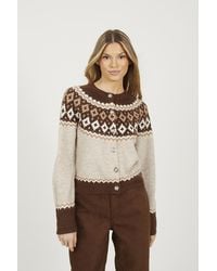 Brave Soul - Crew Neck Fairisle Knit Cardigan - Lyst
